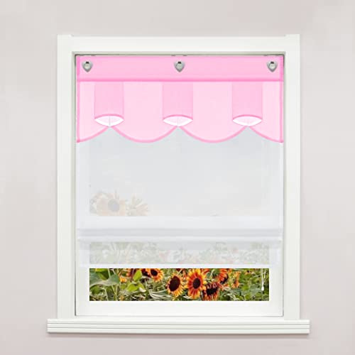 Delien Raffrollo ohne Bohren mit Hakenaufhängung Transparente Raffgardine Doppelschichtiges Ösenrollo »Bogen« Wohnzimmer Rollos Moderne Fenster Gardine 1 St. BxH 100x140cm,Rosa
