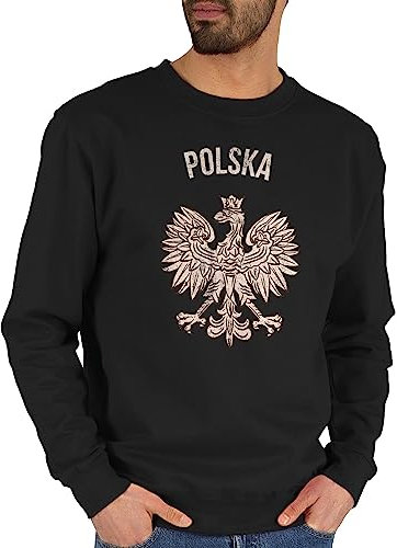 Shirtracer Sweater Pullover Sweatshirt Herren Damen - Fußball EM WM - Polska Polnisches Adlerwappen Polen - L - Schwarz - 2022 Vintage Europameisterschaft Poland Pulli Fussball Polski fu Ball polskie