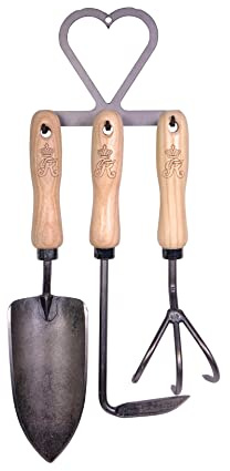 Gartenwerkzeug-Set 4-TLG. - Blumenkelle, Unkrautjäter, Kralle und Aufhängung - Das ideale Set aus legiertem Stahl mit Holzgriffen von SHW-FIRE