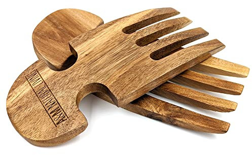 A&M Natural Living Wooden Salad Servers Set, 2pc Salad Server Set, Wooden Kitchen Utensil, Eco Friendly Acacia Wood Salad Mixing Serving Wooden Tongs
