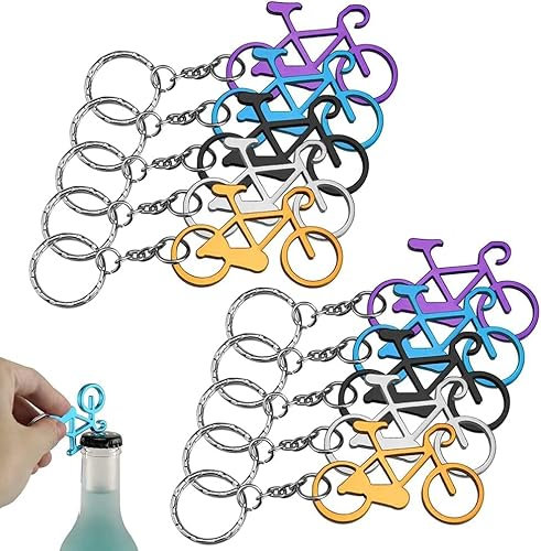 Norhogo 10 llaveros para bicicleta, abrebotellas, aleación de aluminio, abrebotellas de cerveza, llavero con llavero para fiestas, bodas, bares (color aleatorio)