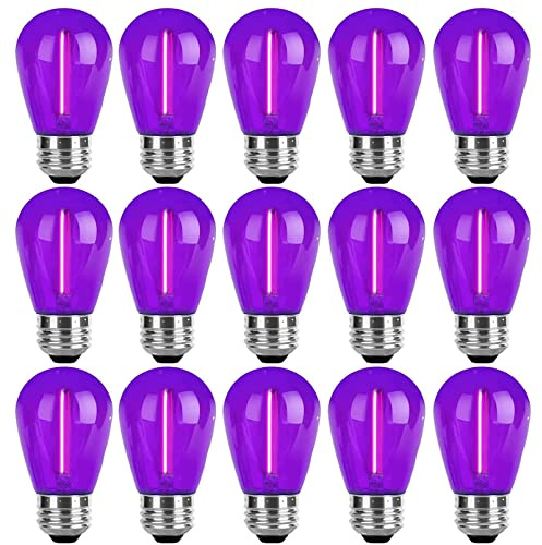 Minsily 15 Pack S14 LED Bulbs Purple Halloween Replacement Bulb for Outdoor String Lights 1W Vintage LED Edison Filament Bulb E26 Base Plastic Decorative Bulb for Outdoor Patio Christmas Decor(Purple)