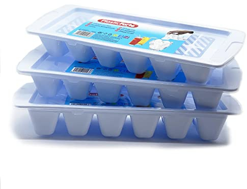 Lot de 3 bacs à glaçons avec couvercle en PVC - 36 glaçons - Blanc
