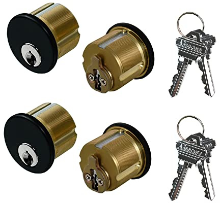 Brass Mortise Cylinder Lock，Commercial storefront Door Lock Mortise cylinders Compatible with Adams Rite, Kawneer, and Vistawall deadbolts. Comes in Black, 4-Pack ，with Matching Keys.
