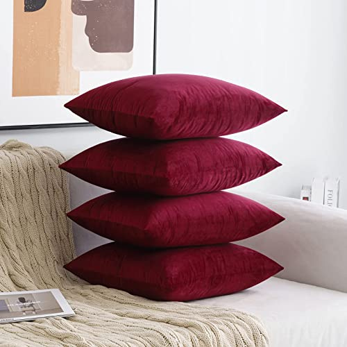 MIULEE 4er Set Kissenbezug 40×40cm Samt Farbverlauf Weinrot | Weicher Farbverlauf Kuschelig Pflegeleicht Langlebig Dekorativ Für Sofa Wohnzimmer Schlafzimmer Kinderzimmer Und Büro