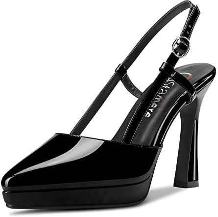 Castamere Femmes Haut High Aiguille Plate-Forme Talon Heel Pointu Bout Slingback Slip-on Escarpins Mariage Dress 10 CM Heels Noir 45 EU