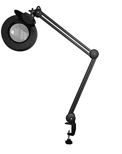 Loupe, lampe loupe LED avec pince, lampe en verre loupe super lumineuse 5X, lentille de lumière du jour à spectre complet avec lumière de bras pivotant réglable pour travail de table de bureau ou