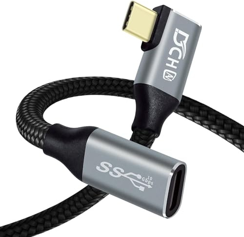 DCHAV 0.5m 100W USB C a USB C Cable macho a hembra | Salida de vídeo 4K 10 Gbps transferencia de datos 3.1 Gen 2 PD, 20 V, 5 A, carga rápida 90 grados nailon trenzado