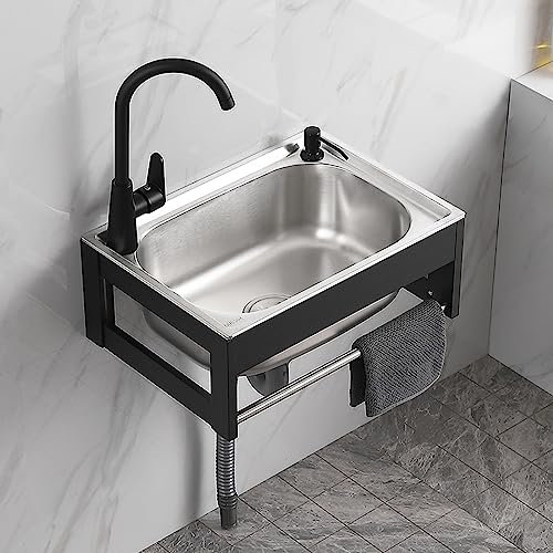 Duchunsheng Lavello da Parete in Acciaio Inox, Lavandino da Cucina Ad Angolo A Parete Piccolo Angolo, Lavello Lavanderia Vasca Singola, Lavabo Lavello da Incasso Profondo 18cm, Antiruggine Durevole