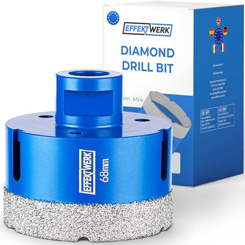 EffektWerk Broca para azulejos de mampostería (68 mm), broca de diamante con vástago M14, sierra perforadora de diamante para azulejos duros, granito, cerámica y gres porcelánico