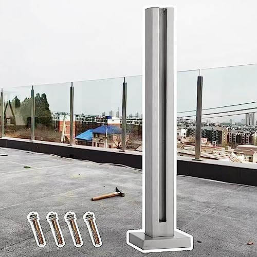 Poste Barandilla Vidrio Sistema de Barandillas de Cristal para Terrazas Paneles de Cristal para Exteriores, Barandilla de Cristal para Balcones de Alta Resistencia, Sistema de Barandilla Metálica Cuad
