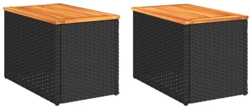 vidaXL Garten-Beistelltische 2 STK Schwarz 55x34x37cm Poly Rattan Holz
