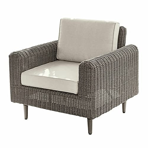 Loberon Sessel Bardou, wetterfest, abziehbare & waschbare Kissen, niedrige Sitzhöhe, Sitzmöbel, Gartenmöbel, Outdoor, Aluminium, Polyethylen, grau/Creme