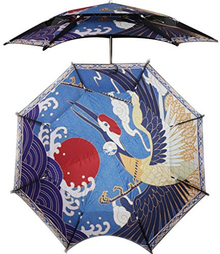 Kranmuster-Sonnenschirm Im Freien, Sonnenschirme Rechteckig Knickbar Chinesischer Karpfen Doppelschirm, 360 ° Universal Angelschirm (Color : Blue-A, S : 7.9ft)
