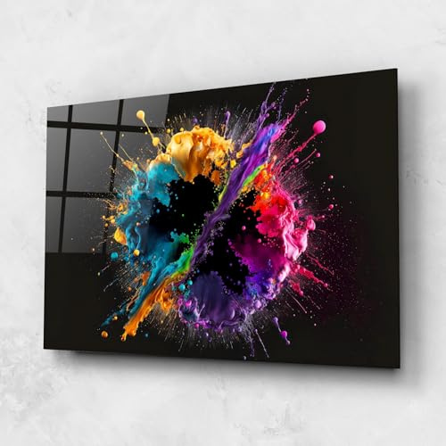 ARTHUB® Moderne impression sur verre 50x70 cm, 4mm verre trempé | Tableau en verre salon et chambre, Décoration murale moderne, Décoration intérieure, abstrait, Oily Splash Explosion
