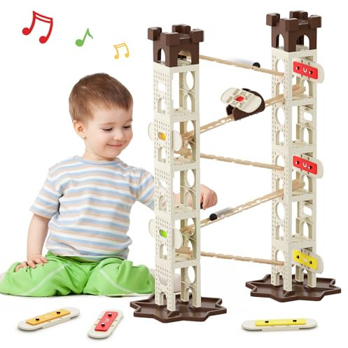 Musik Murmelbahn Bausteine, STEM Kugelbahn Spielzeug with 5 Musikbahnen, 11 Musik Noten für Kinder 4 5 6 7 Jahre, Musik Kinderspielzeug pädagogisches Spielzeug Geburtstag Geschenk für Jungen Mädchen