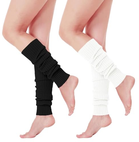 DINGFENG 2 Paar Beinstulpen Damen 40cm Winter Stiefelstulpen warm | Strick Kniewärmer Ballett Tanz Kawaii Häkel 90er Stil Manschetten