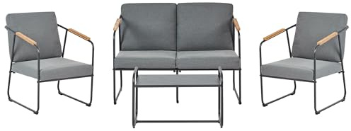 Beliani Industrielles Gartensofa Set Aluminium Lounge Set 4 Sitzer Set mit Tisch Grau Vezzana