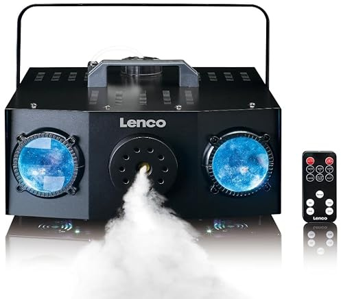 Lenco LFM-220BK - Duale Matrix RGB Party-LED-Lichter - mit Nebelmaschine - integrierte Lichtshowprogramme - 1 Liter Fassungsvermögen für Nebelflüssigkeit - Nebel-Timer - schwarz