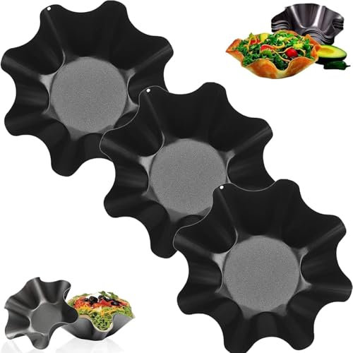 Lot de 3 bols de cuisson en acier au carbone en forme de pétale, moule de cuisson en acier au carbone en forme de fleur pour la cuisine, ensemble de moules à tortilla et salade (pétales de 20,3 cm, 3