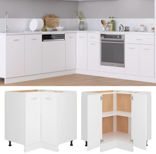 Somanki Eckunterschrank, Eckschrank, Winkelküche, Küchen Eckschrank, Küchen Schränke Einzeln, Kitchen Cabinets, Küchenschrank, Weiß 75,5x75,5x80,5 cm Spanplatte