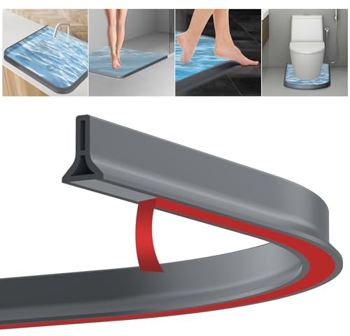 Starvortex 1M Schwallschutzleiste Dusche, 4cm Höhe Wasserbarriere, Selbstklebend Gummi Dusche Wasserstopper, Flexible Schwallschutz, Schwallschutzleiste für Duschschwelle Küchenspüle Badewanne (Grau)