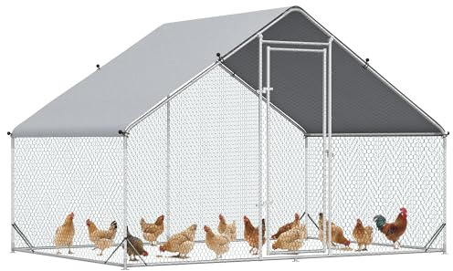 PawHut Hühnerstall 3x2x2 m Freilaufgehege mit Dach für 4-6 Hühner Silber | Hühnergehege, Hühnerlaufstall Freigehege für Kleintiere, Tür mit Schloss, Hühnerkäfig aus Verzinkter Stahl
