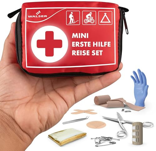 WALSER Premium Mini Erste Hilfe Set 2025, wasserfestes Notfall-Set Outdoor/Camping/Fahrrad, 31-teiliges Reiseapotheke Set, kompaktes Erste Hilfe Set Outdoor, Mini Verbandskasten 2025, First Aid Kit