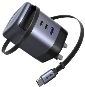 UGREEN USB C Charger 100W Nexode 2C1A GaN Fast Charger Plug | Built-in 0.75m Retractable Cable; For MacBook Pro/Air, iPhone 17 Pro/17/16/15, iPad, Galaxy S25/S24,Pixel 9/8, and more