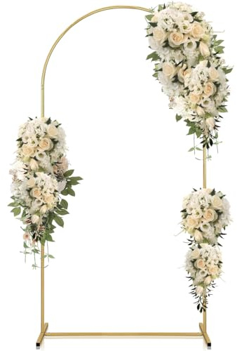 Lighterday metallbåge bakgrundsstativ 2 m/6,6 fot guld bröllopsbåge ballong bågstativ (kort stil, gul, 6,6 fot)