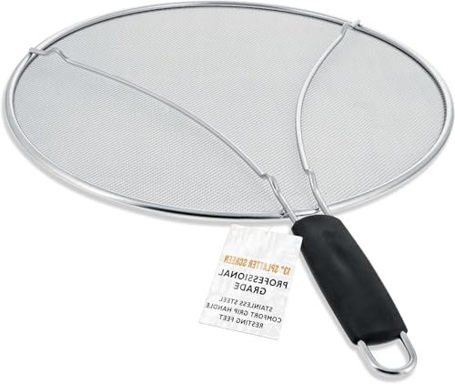 Stainless Steel Grease Splatter Guard 33cm Fine Mesh Cover for Frying Pan with Comfortable Grip Handle, Ultra Fine Mesh Prevents Oil Splatters and Messes, Heavy Duty Splatter Screen