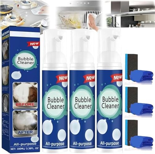 Bubble Power Cleaner, spray de espuma limpiador 2025, espuma de limpieza de enjuague multiusos, potente kit de eliminación de manchas, removedor de grasa y suciedad, para campana extractora, plancha
