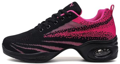 Hixingo Scarpe da Ballo Sportive Donna 35-41EU Fitness Ginnastica Sneakers Scarpe da Running Casual Traspirante Antiscivolo Jazz Comode Danza Sneakers (Rosso Rosa,36)