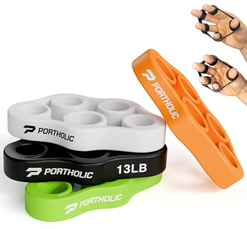 PORTHOLIC Lot de 4 Renforceurs de Prise Main, Élastiques Résistance Main avec Étire-Doigts, Exercice de Force Main et Avant-bras pour Arthrite