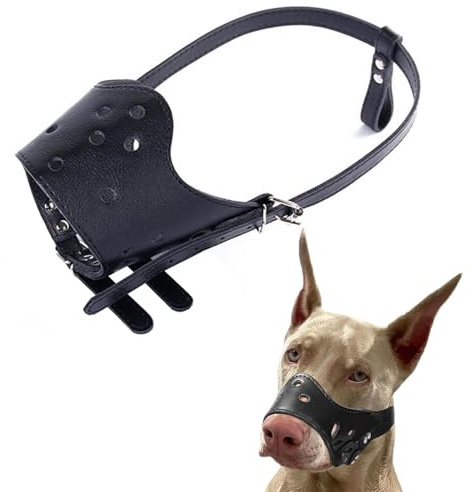 SHUOHONG Justerbar mjuk hundmunkorg, anti-bitande hundmunkorg, munkorg för hundar, medelstora hundar (PU-svart-S)