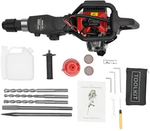 1200W 3 in 1 Benzin Abbruchhammer Vorschlaghammer Profi Set, Zweitakt Benzinhammer, Profi Schlaghammer, Geeignet für Beton Ziegel