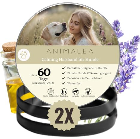 Beruhigungshalsband für Hunde [2 Stück] – 60 Tage Anwendung - Anti Stress für mehr Entspannung zuhause - Silvester, Trennung & Tierarztbesuch - Pheromon Calm Band mit natürlichem Duft