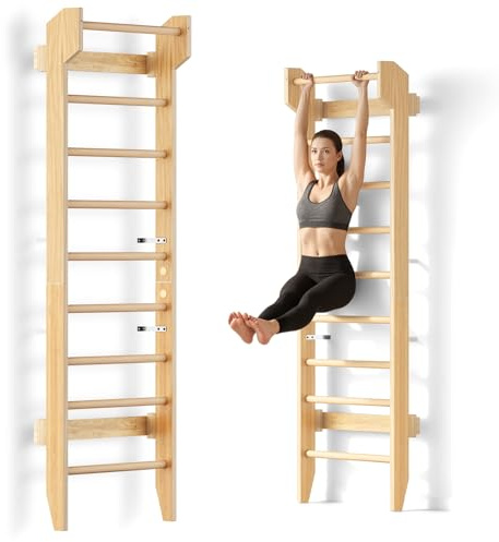 COSYLAND Sprossenwand aus Holz mit Klimmzugstange, Indoor Kletterwand für Kinder & Erwachsene, Turnwand für Kinderzimmer & Fitness, Türrahmen-Montage, Wall Bars