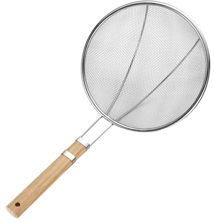 Fritteusen-Scoop – Fett-Skimmerlöffel aus feinmaschigem Mesh, Sieb mit Holzgriff zum Kochen | Frittierwerkzeug aus Edelstahl, Fetttrenner für Saucen, Utensilien