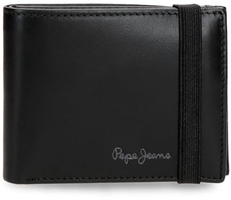 Pepe Jeans Luton Cartera con Cinta elástica Negro 11,5x8,5x1 cms Piel by Joumma Bags
