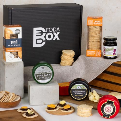 Cheese & Crackers Gift Set, 6 Items: 3 Cheeses, 2 Crackers & Marmalade | Premium Cheese Hamper Gift Set for Couples, Special Occasions Gift Hampers by FodaBox