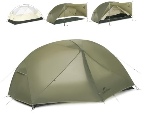 Naturehike Mongar PRO Ultraleicht Zelt, 3-Saisons Trekking Camping | PU3000mm wasserdicht, windfest Stufe 7, Doppeltüren für gute Belüftung, 1,6–2,4kg, mit Erweiterungstuch & Masche