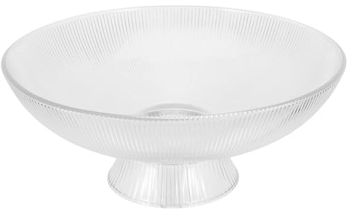 Ipetboom Coupe à Fruits en Verre Transparent à Pied Haut, Bol Décoratif en Verre Strié, Grand Saladier Moderne Cuisine et Table, Corbeille à Fruits Élégante, Bol de Service Polyvalent