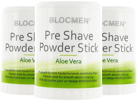 BLOCMEN Aloe Vera Rasurpuderstift 3x 60g für schonende Trockenrasur ohne Hautirritationen - Pre-Shave Powder Stick mit Aloe & Menthol für Männer