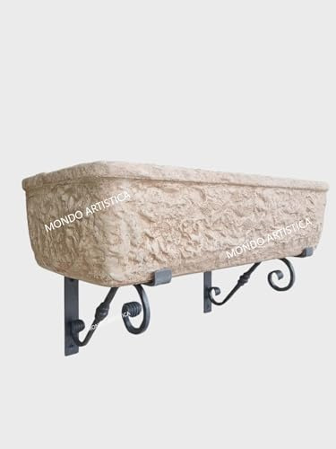 Lavello Lavandino In Cemento Con Staffe in Ferro, Lavabo, Fontana, Vasca Unica - Larghezza 80x40 Cm - Per Esterno Da Giardino Colore Sfumato Rosa Antico