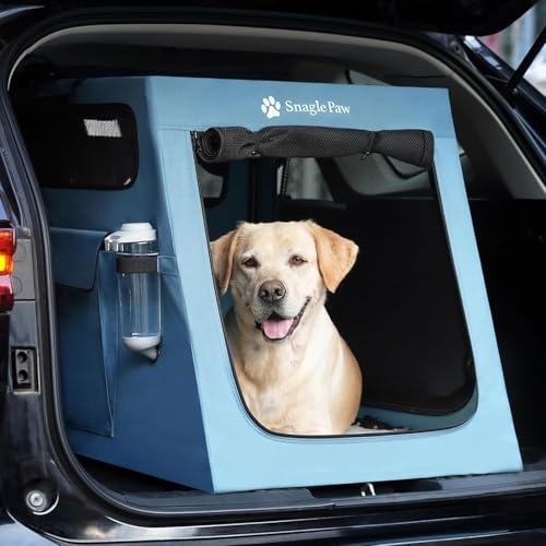 Snagle Paw Große Hundetransportbox für Autoreisen,Zusammenklappbare Transportbox mit Metallrahmen & 3-Maschigen Türen,Hundebox für Kofferraum/Rücksitz,Stabil Kennelbox mit Großer Aufbewahrungstasche