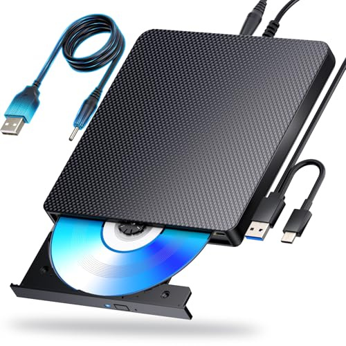 Dainty External Blu ray Drives Player Read Compatible CD DVD Burner USB 3.0 / Type-C BD DVD Burner Blu ray Player for pc, Windows 7-11 & Mac（Black）