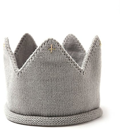 LUOEM Baby Krone Strickmütze Geburtstagskrone Party Foto Requisiten Kopfschmuck (Grau)