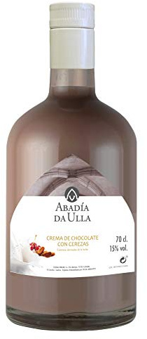 Licor Chocolate con Cerezas de Orujo Gallego casero. Aguardiente de Galicia ABADIA DA ULLA 70cl