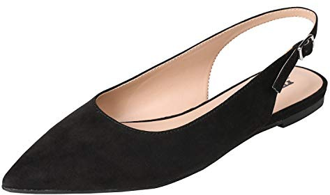 Feversole Womens Flat Pointed Toe Slingback Shoes，Ballerines pour femmes avec boucle talon ouvert en daim pointu Design élégant 36-41 EU